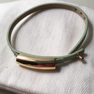 Mint green and gold adjustable leather bangle